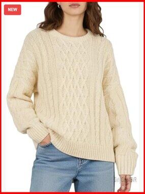 Oversized Chunky Cable Knit Crewneck Pullover Sweater